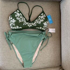 Green Bikini Two Piece Swimsuit High Waisted Bottom Womens Size Large XL